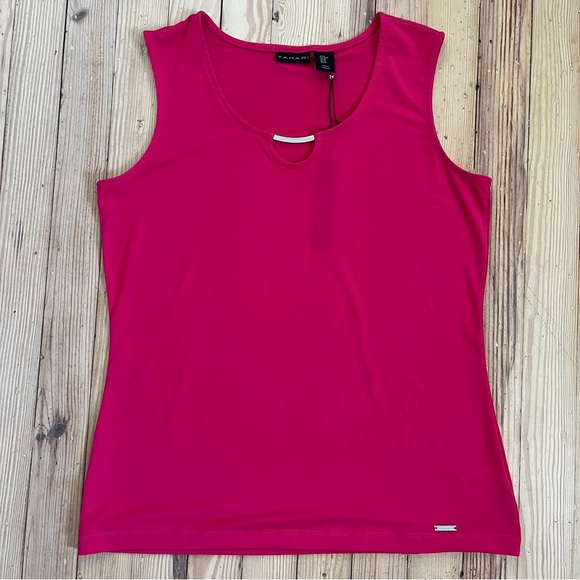 NWT Tahari pink flowy business casual tank top with silver accent womens size M - Picture 1 of 9